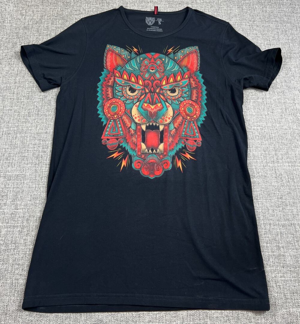 Ay Guey Jaguar Graphic T Shirt Mens S Black Mexican Art Stretch Tee